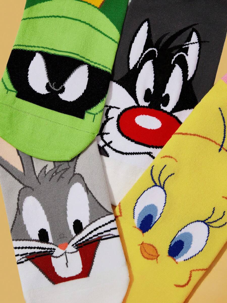 LOONEY TUNES 4pcs Unisex Cartoon Pattern Ankle Socks Set