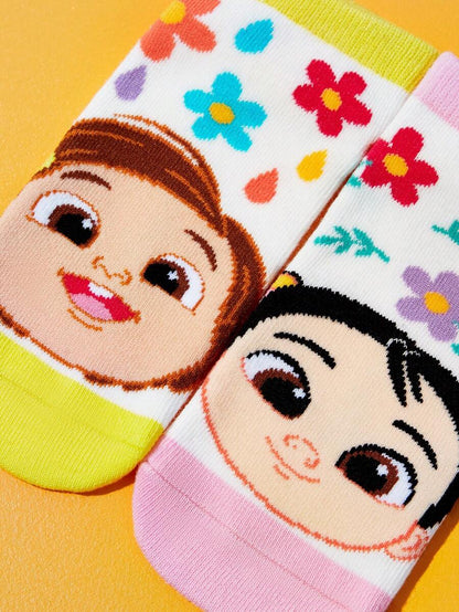 CoComelon Cartoon Character & Floral Pattern Kids Socks