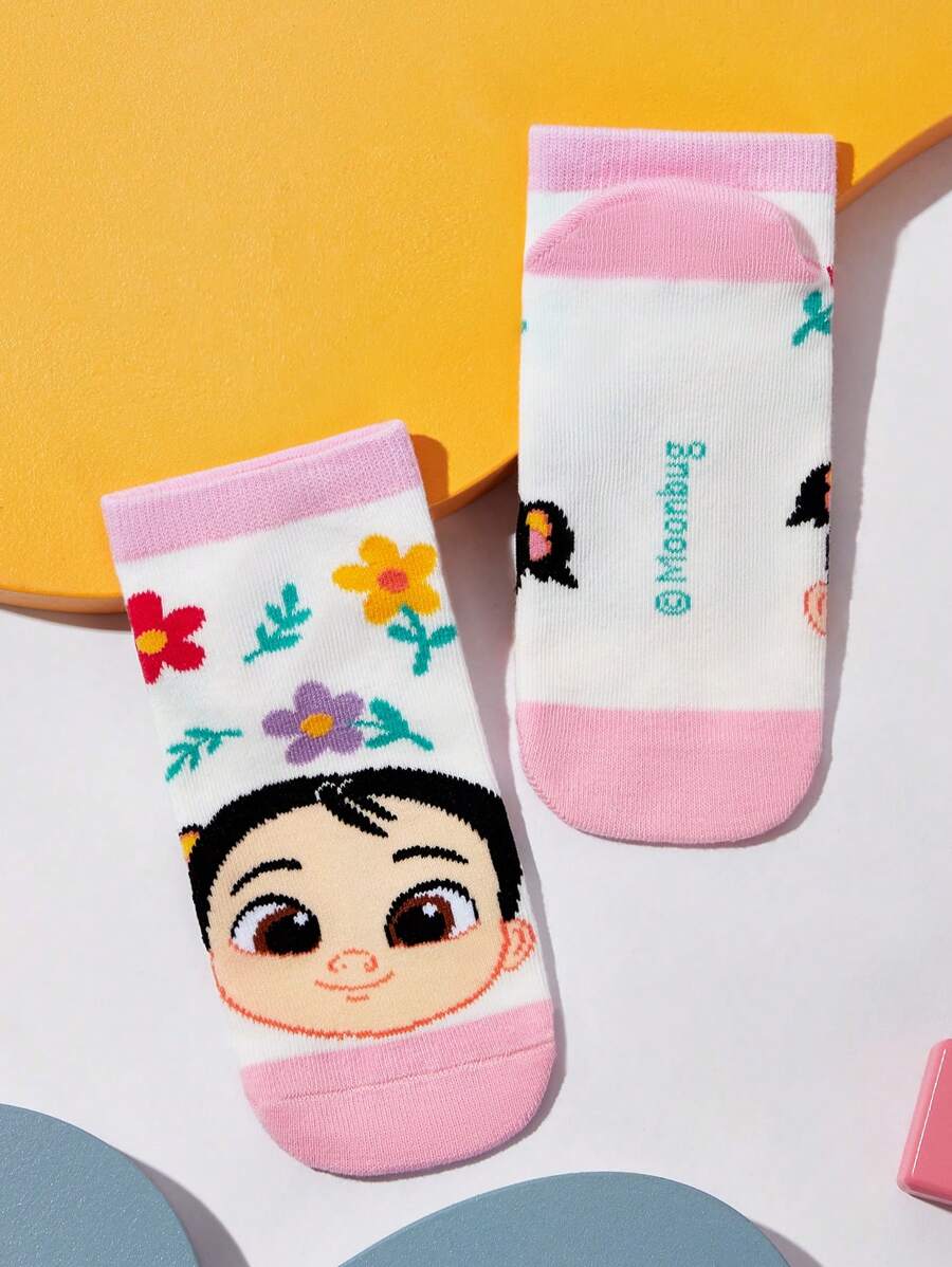 CoComelon Cartoon Character & Floral Pattern Kids Socks