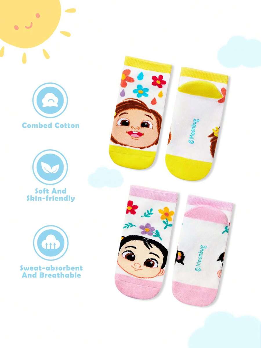 CoComelon Cartoon Character & Floral Pattern Kids Socks