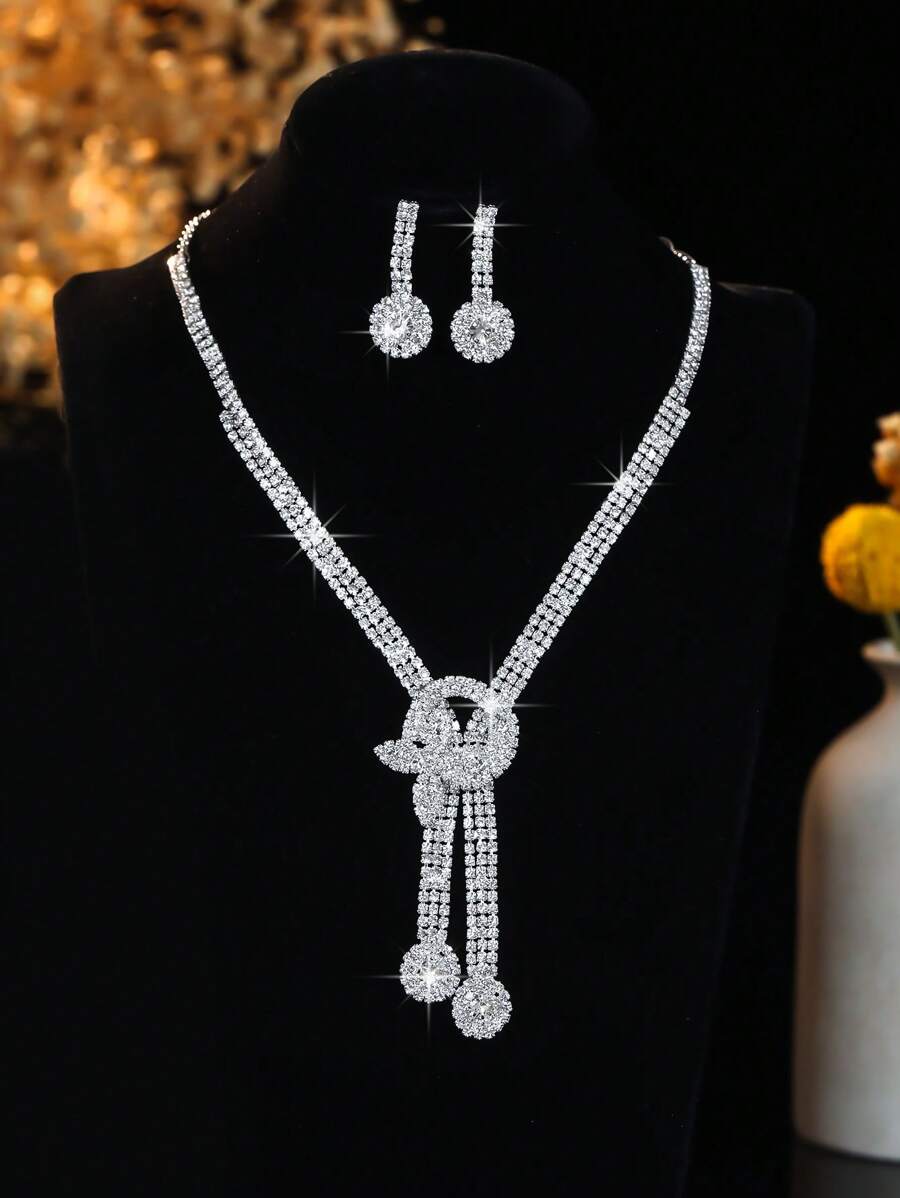 4pcs Rhinestone Leaf Design Necklace, Earrings, Bracelet And Ring; Jewelry Set, Sophisticated Versatile Jewelry Suitable For Women's Daily Commute, Campus Dates, Weddings, Parties, Valentine's Day