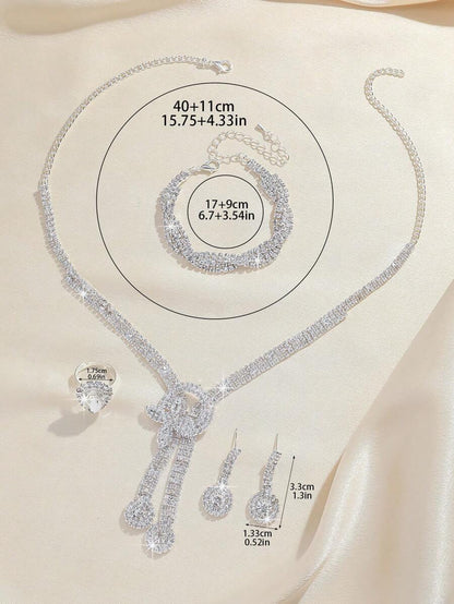 4pcs Rhinestone Leaf Design Necklace, Earrings, Bracelet And Ring; Jewelry Set, Sophisticated Versatile Jewelry Suitable For Women's Daily Commute, Campus Dates, Weddings, Parties, Valentine's Day