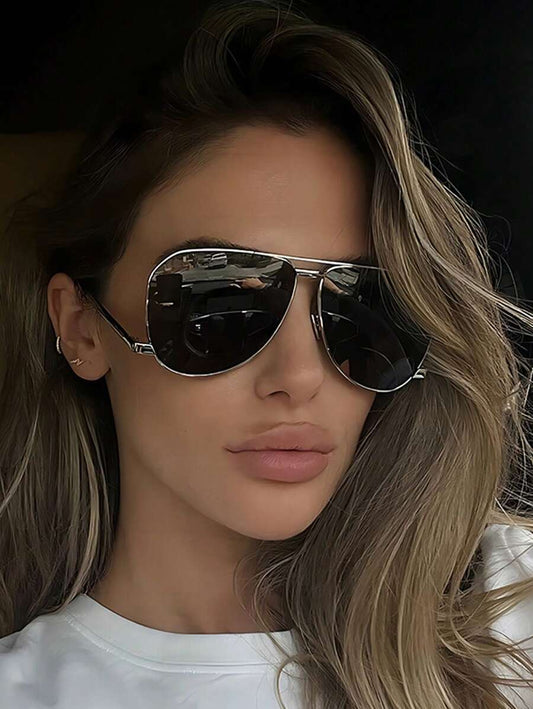 Women's Retro Big Frame Metal Double-Bridge Aviator Fashion Glasses