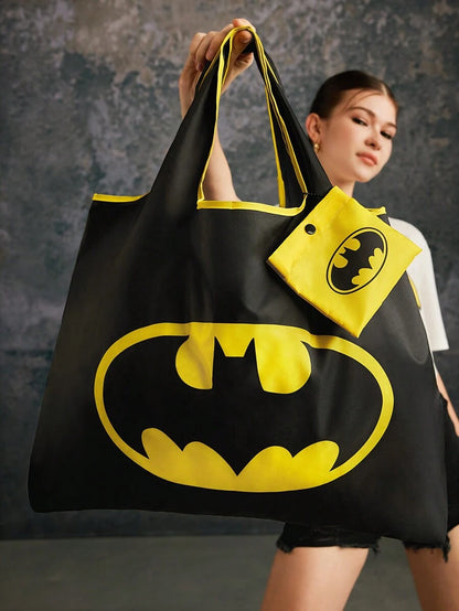BATMAN 1pc Fashionable Bat Print Foldable Portable Shopping Tote Bag,gift