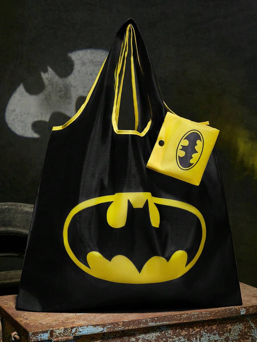 BATMAN 1pc Fashionable Bat Print Foldable Portable Shopping Tote Bag,gift