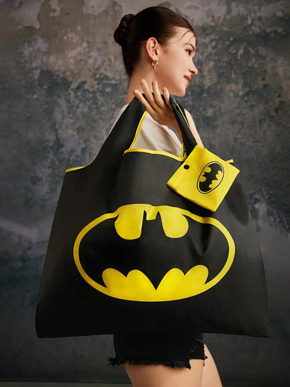 BATMAN 1pc Fashionable Bat Print Foldable Portable Shopping Tote Bag,gift