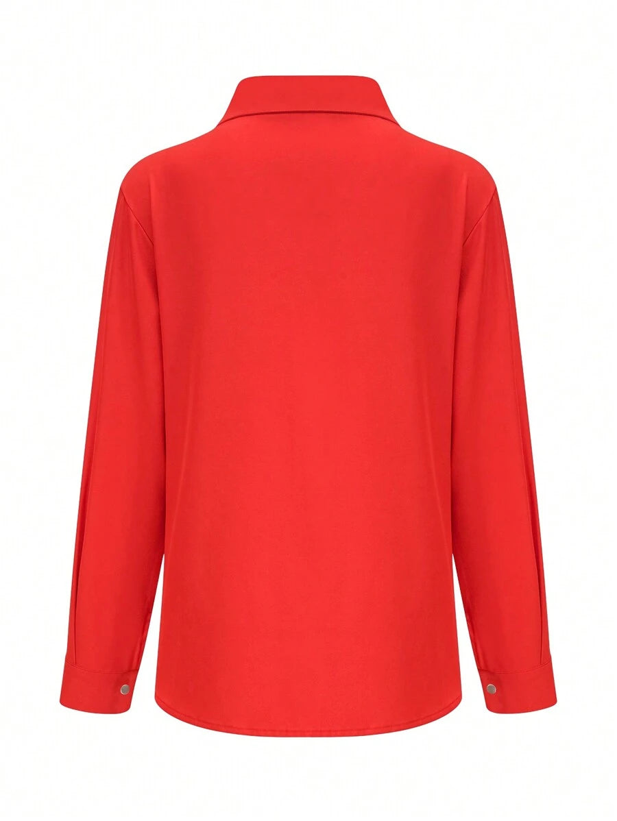 Fashion Women Asymmetrical Button Shirt, Minimalist Style Casual Daily Wear