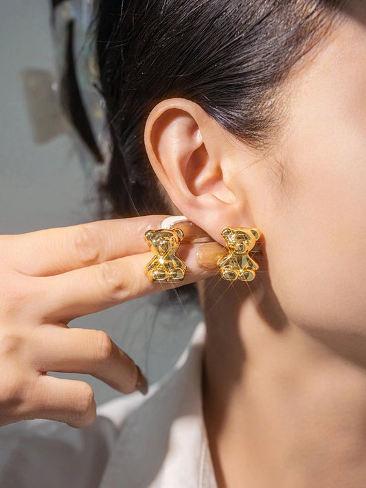 Metal Teddy Bear Fashion Earrings