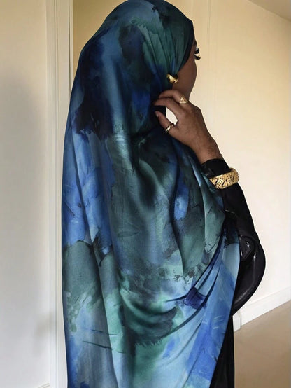 New Design Printed Hijabs Premium Ombre Marble Water Print Legant Women Headscarf Hijab, Soft Material Multifunctional Sunscreen/Windproof Headscarf Shawl / Scarf