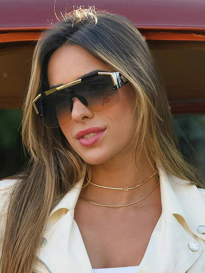 Large Frame Casual Golden Metal Accessory Decoration Sunglasses