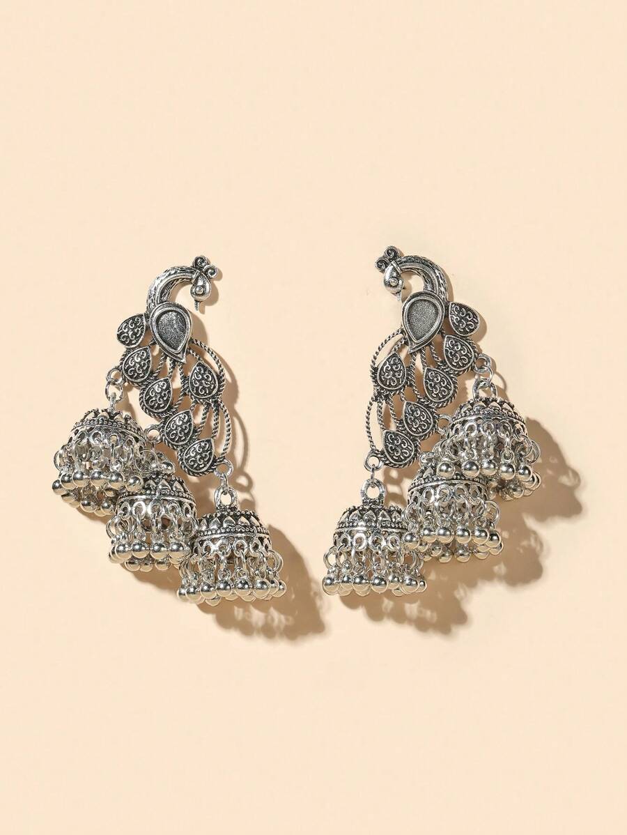 Peacock & 3 Bells Jewelry Earrings, Minimalist Fashion For Casual And Daily Wear