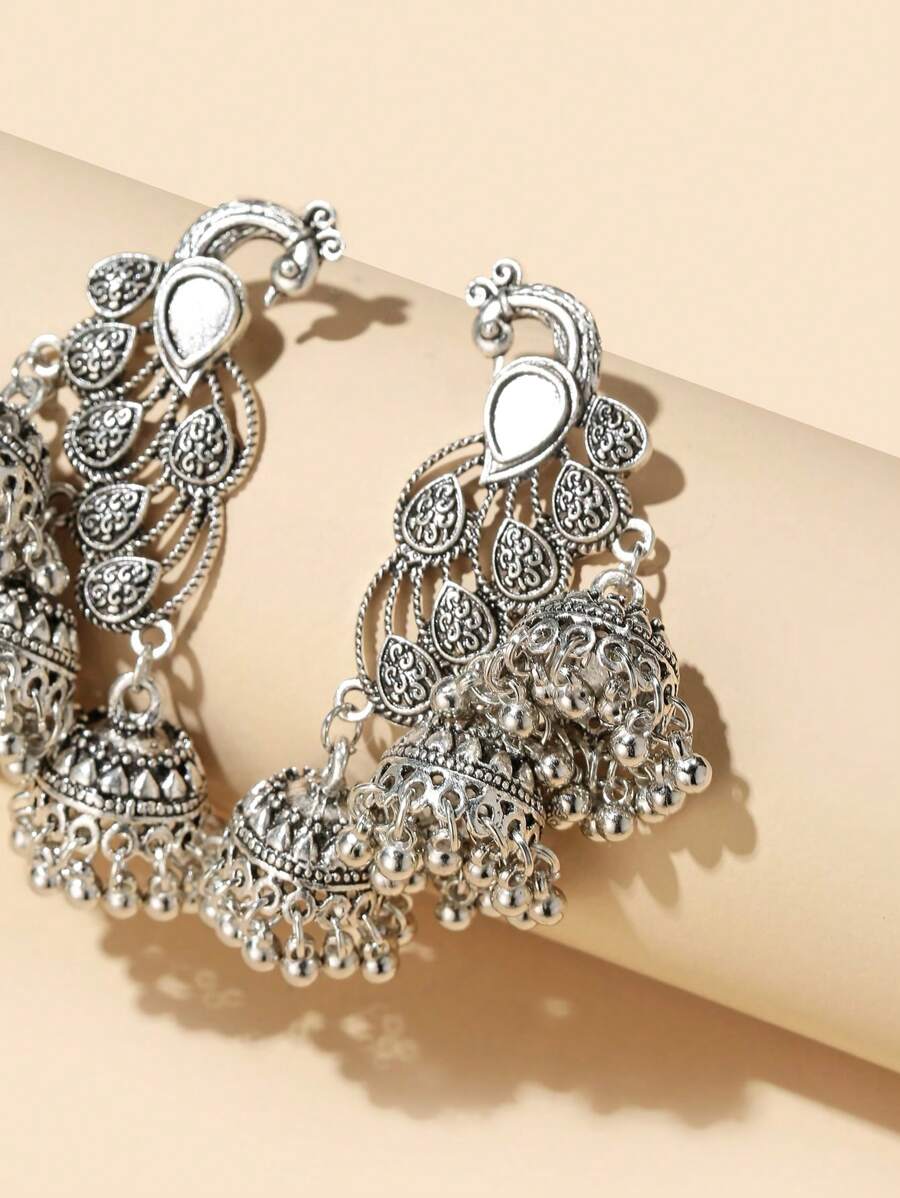 Peacock & 3 Bells Jewelry Earrings, Minimalist Fashion For Casual And Daily Wear