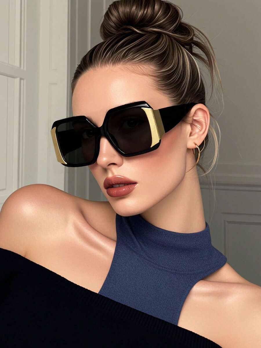 Classic Black Rectangle Plastic Sunglasses For Men &amp; Women, Retro Fashion Frame, Suitable For Outdoor, Travel, Beach, Daily Life, Summer