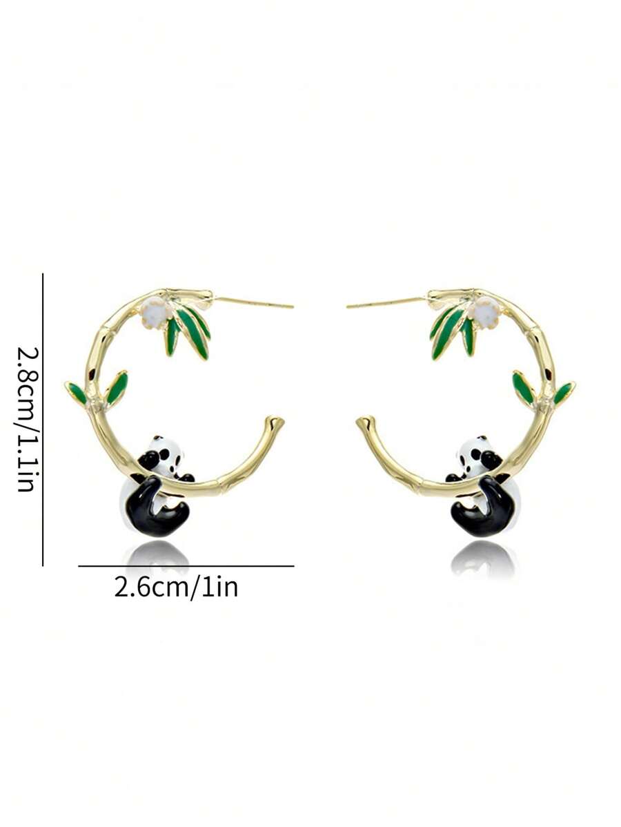 Panda Bamboo Earrings Atmospheric Slim Face Drip Oil Earrings For Female