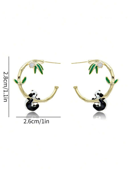 Panda Bamboo Earrings Atmospheric Slim Face Drip Oil Earrings For Female