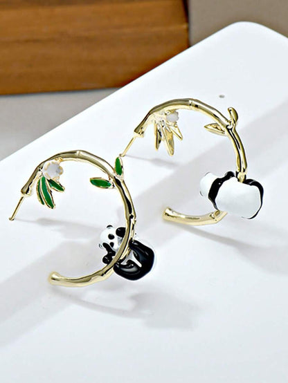 Panda Bamboo Earrings Atmospheric Slim Face Drip Oil Earrings For Female