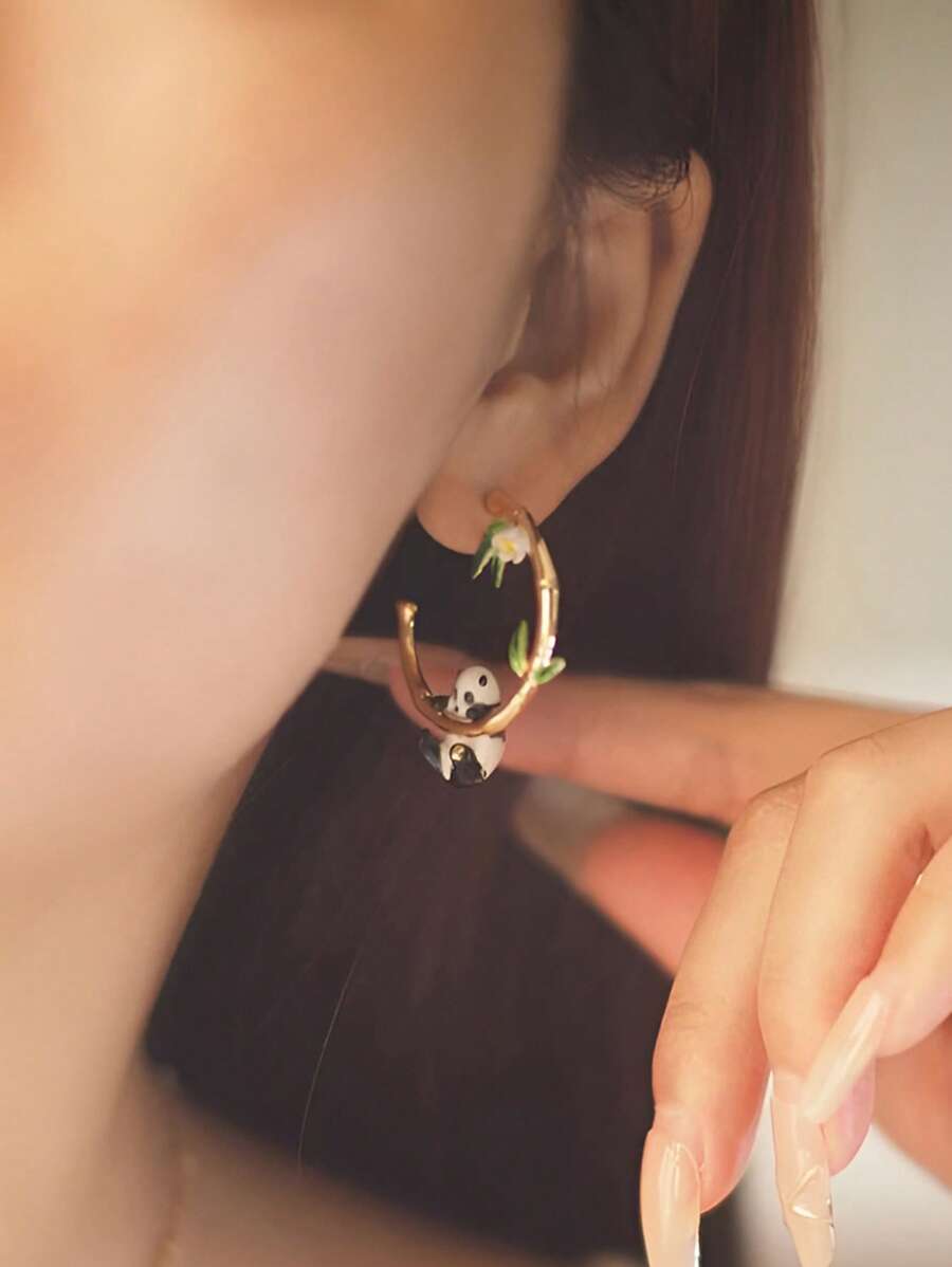 Panda Bamboo Earrings Atmospheric Slim Face Drip Oil Earrings For Female