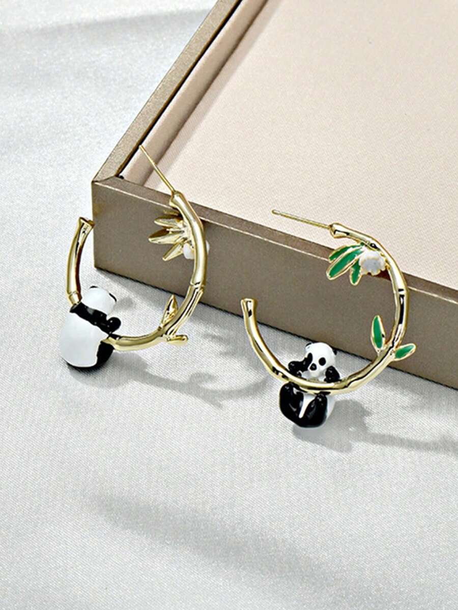 Panda Bamboo Earrings Atmospheric Slim Face Drip Oil Earrings For Female