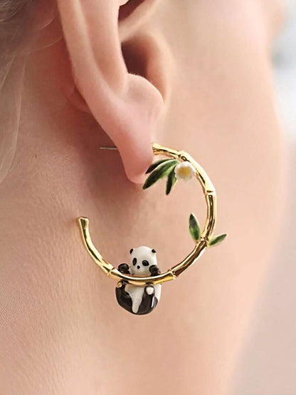 Panda Bamboo Earrings Atmospheric Slim Face Drip Oil Earrings For Female