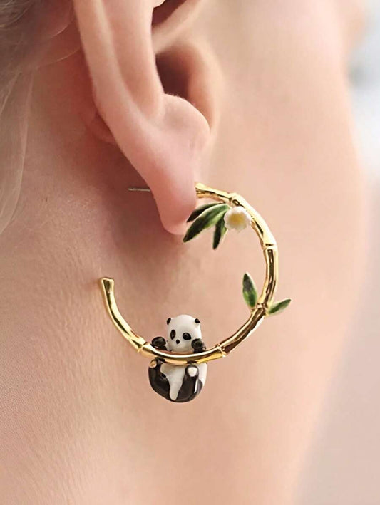 Panda Bamboo Earrings Atmospheric Slim Face Drip Oil Earrings For Female