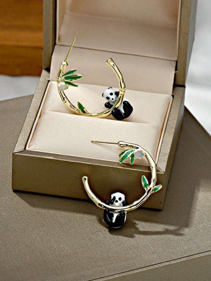 Panda Bamboo Earrings Atmospheric Slim Face Drip Oil Earrings For Female
