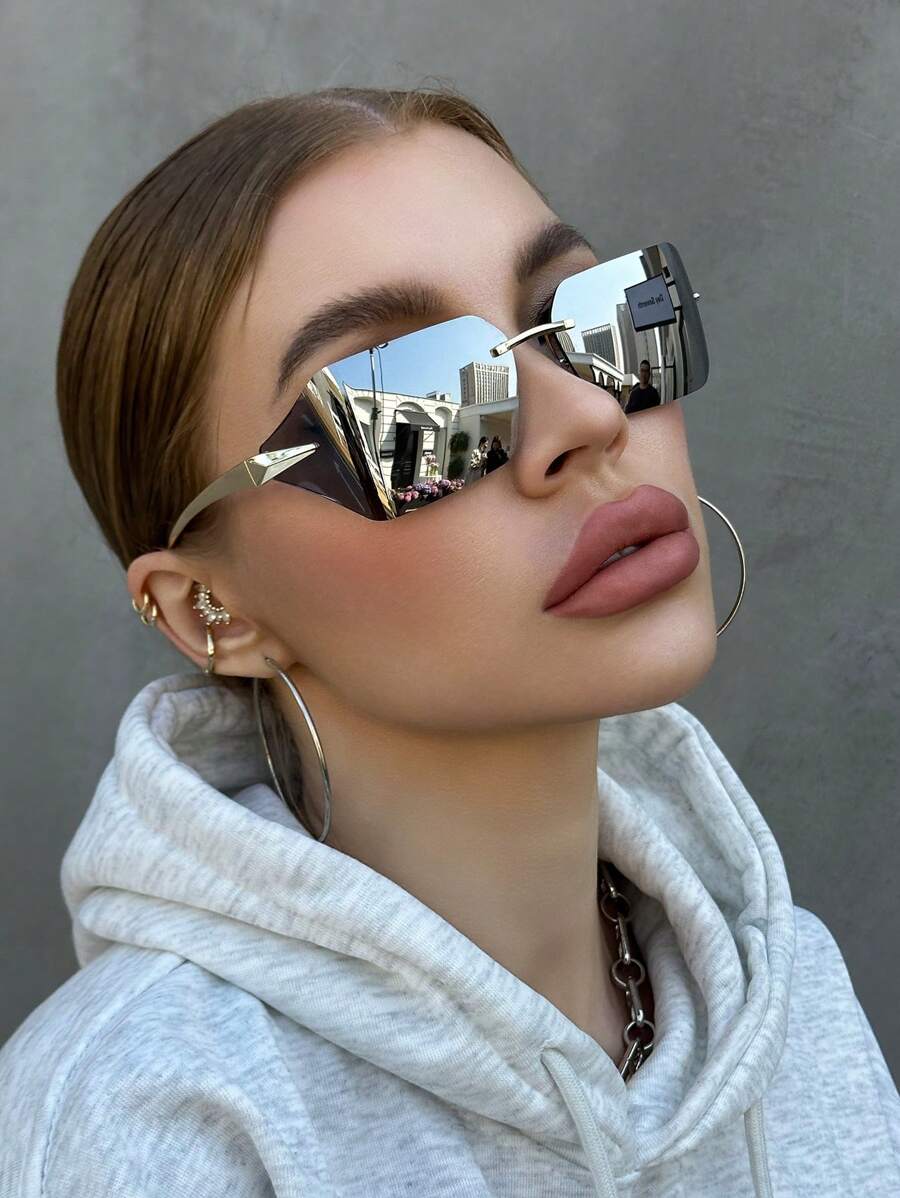 Fashion Rimless Oversized Metal Frame Fashion Glasses, Suitable For Driving, Travel, Beach, Sports Style, Festivals, Vacation, Street, Fishing, Outdoor Activities, Party For Summer Beach Vacation,Outdoor,Travel