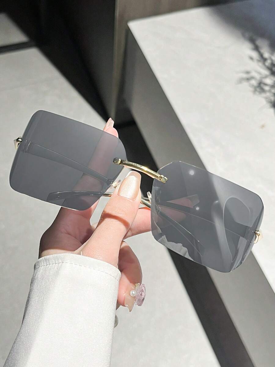 Fashion Rimless Oversized Metal Frame Fashion Glasses, Suitable For Driving, Travel, Beach, Sports Style, Festivals, Vacation, Street, Fishing, Outdoor Activities, Party For Summer Beach Vacation,Outdoor,Travel