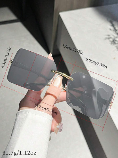 Fashion Rimless Oversized Metal Frame Fashion Glasses, Suitable For Driving, Travel, Beach, Sports Style, Festivals, Vacation, Street, Fishing, Outdoor Activities, Party For Summer Beach Vacation,Outdoor,Travel