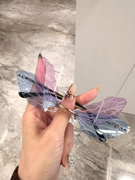 Blue Dragonfly Ombre Wingless Frameless Fashion Fashion Glasses, Suitable For Stage Performance, Party Decoration, Outdoor Outfit