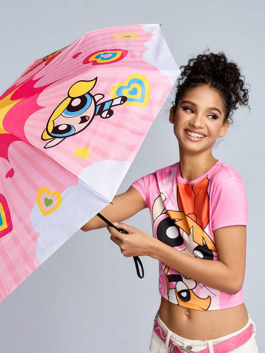 THE POWERPUFF GIRLS Cute Cartoon Blossom, Bubbles, Buttercup Pattern Automatic Opening And Closing Three-Fold Umbrella for regular use