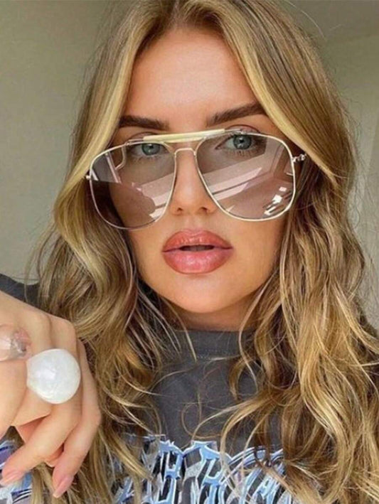Women Metal Frog Eye Oversized Fashion Glasses,