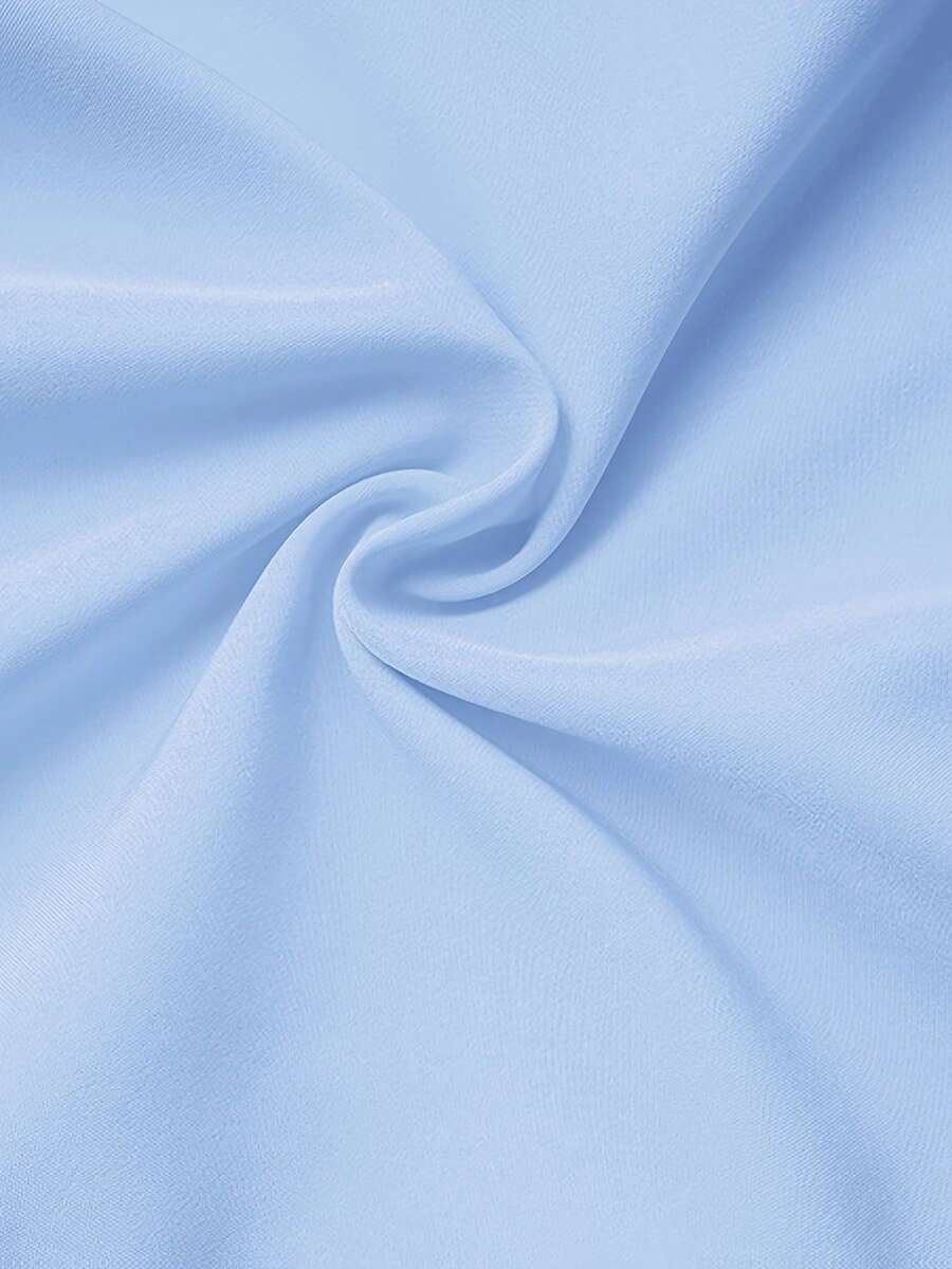 Fashion Women Asymmetrical Button Blue Shirt, Minimalist Style Casual Daily Wear