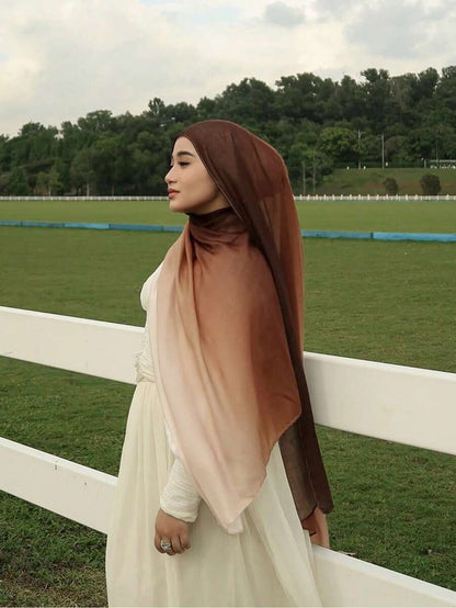 Women Hijab Brown Gradient Printing Print Headscarf, Sun-Protection Muticolor Scarf, Elegant Multi-Purpose Shawl For Everyday Use Headband For Abaya