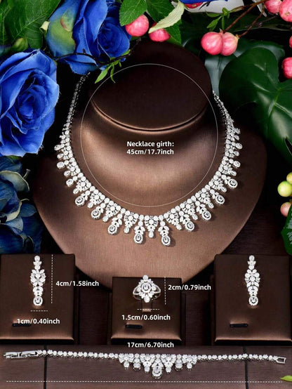 1 Set Elegant Cubic Zirconia Hollow Jewelry Set, Suitable for Valentine's,Wedding & Party For Women