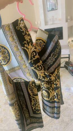 Black Luxurious Fashion Palace Print Scarf Vintage Satin Shawl Imitation Silk Head Wrap Hijab Casual Sunscreen Windproof