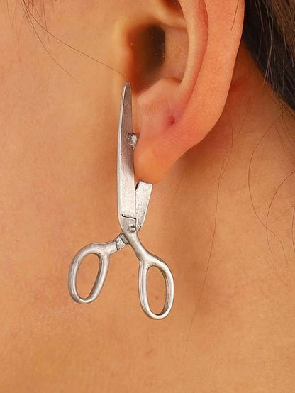 Fashionable Gothic Style Asymmetrical Vintage Metallic Scissor Stud Earrings, Versatile For Women Daily, Festivals, Parties