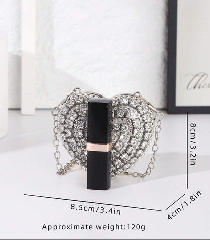 Shiny Mini Heart Silver Diamond Clutch Bag, Crossbody Bag Suitable For Evenings, Parties, Weddings, Fashion Shoulder Bag