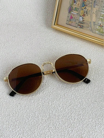 Women's Fashionable Small Round Metal Frame Glasses For Summer Beach Vacation,Outdoor,Travel