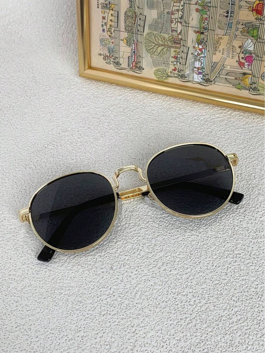 Women's Fashionable Small Round Metal Frame Glasses For Summer Beach Vacation,Outdoor,Travel