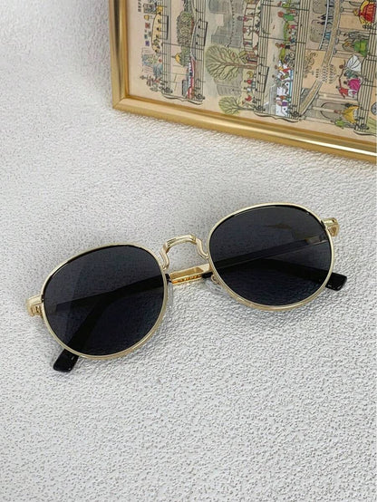 Women's Fashionable Small Round Metal Frame Glasses For Summer Beach Vacation,Outdoor,Travel