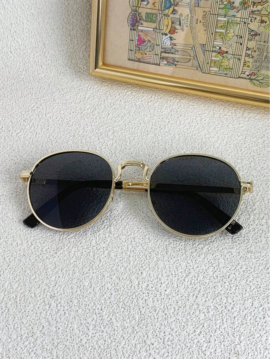 Women's Fashionable Small Round Metal Frame Glasses For Summer Beach Vacation,Outdoor,Travel