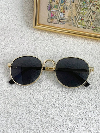 Women's Fashionable Small Round Metal Frame Glasses For Summer Beach Vacation,Outdoor,Travel