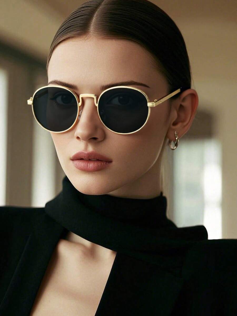 Women's Fashionable Small Round Metal Frame Glasses For Summer Beach Vacation,Outdoor,Travel