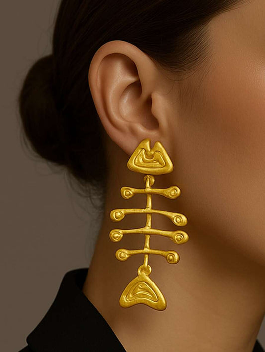 Luxury Minimalist Fish Skeleton Design Alloy Earrings, Versatile Beach/Ocean Style Ladies Earrings
