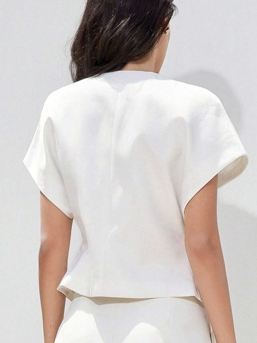 Summer Special White Elegant Embroidered Front Design Tailored Fit Blouse Dress