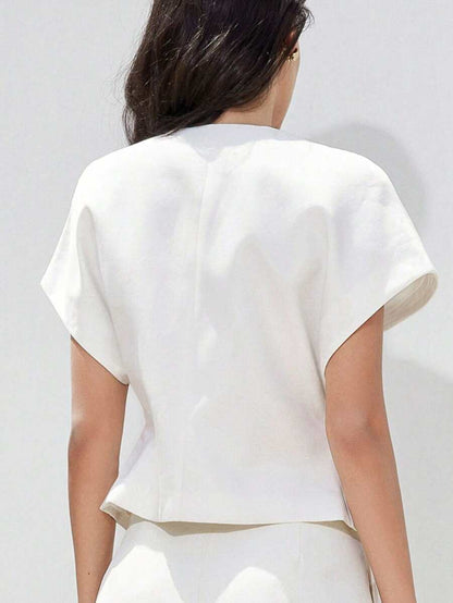 Summer Special White Elegant Embroidered Front Design Tailored Fit Blouse Dress