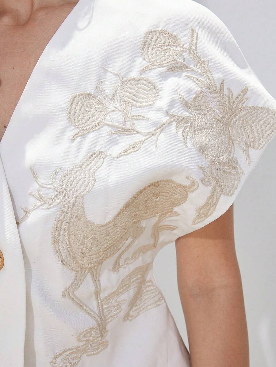 Summer Special White Elegant Embroidered Front Design Tailored Fit Blouse Dress