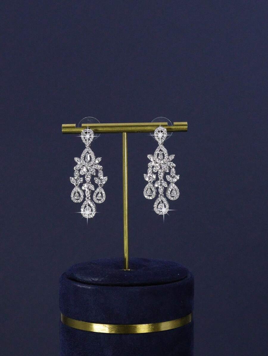 5pcs Set Luxury Royal Style Oversize Tassel Floral Teardrop Design Bridal Wedding Jewelry Set