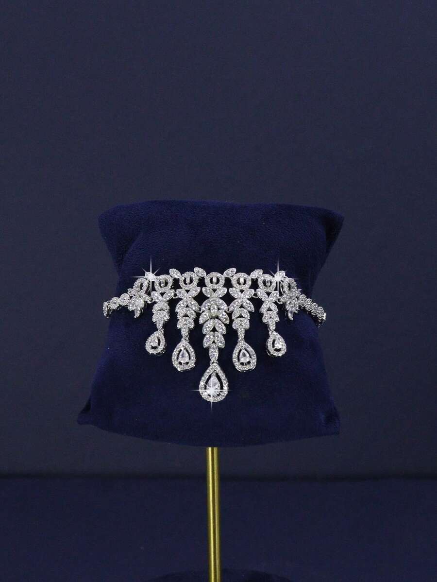 5pcs Set Luxury Royal Style Oversize Tassel Floral Teardrop Design Bridal Wedding Jewelry Set