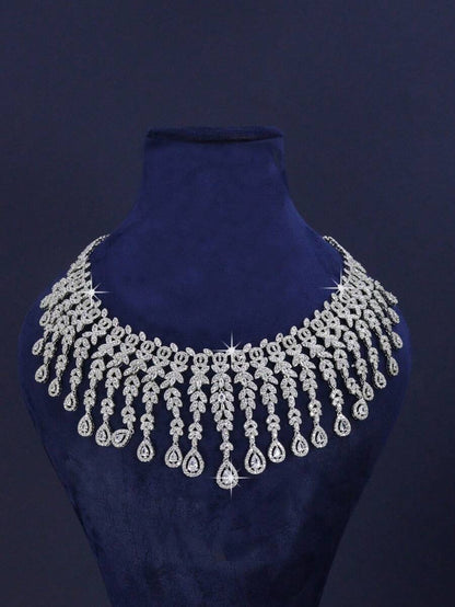 5pcs Set Luxury Royal Style Oversize Tassel Floral Teardrop Design Bridal Wedding Jewelry Set